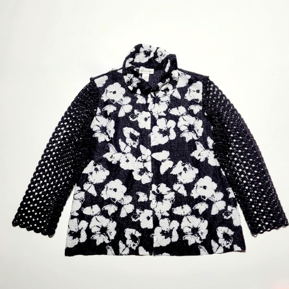Draper's - Damons Y2K VTG Black & White Floral Textured Artsy Jacket Women's (L) - Picture 10 of 12